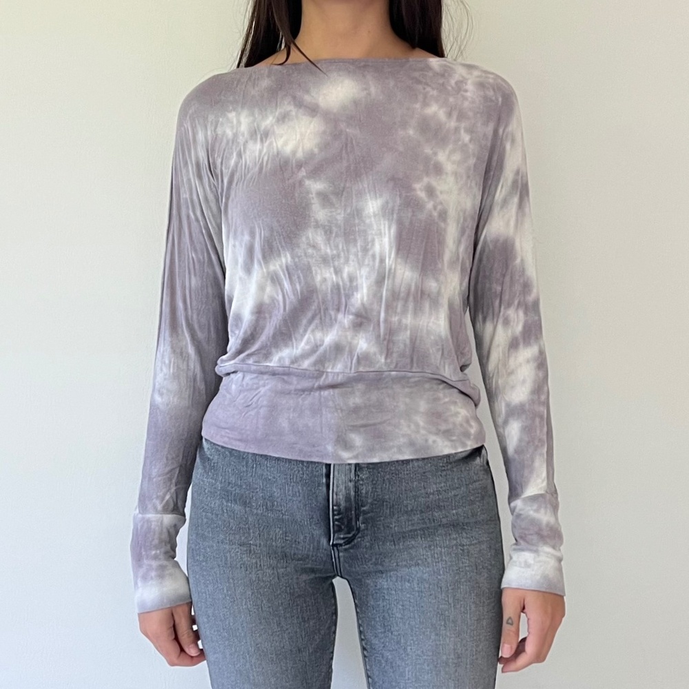 Veronica M Jersey Tie Dye Dolman Top Grey Long Sleeve